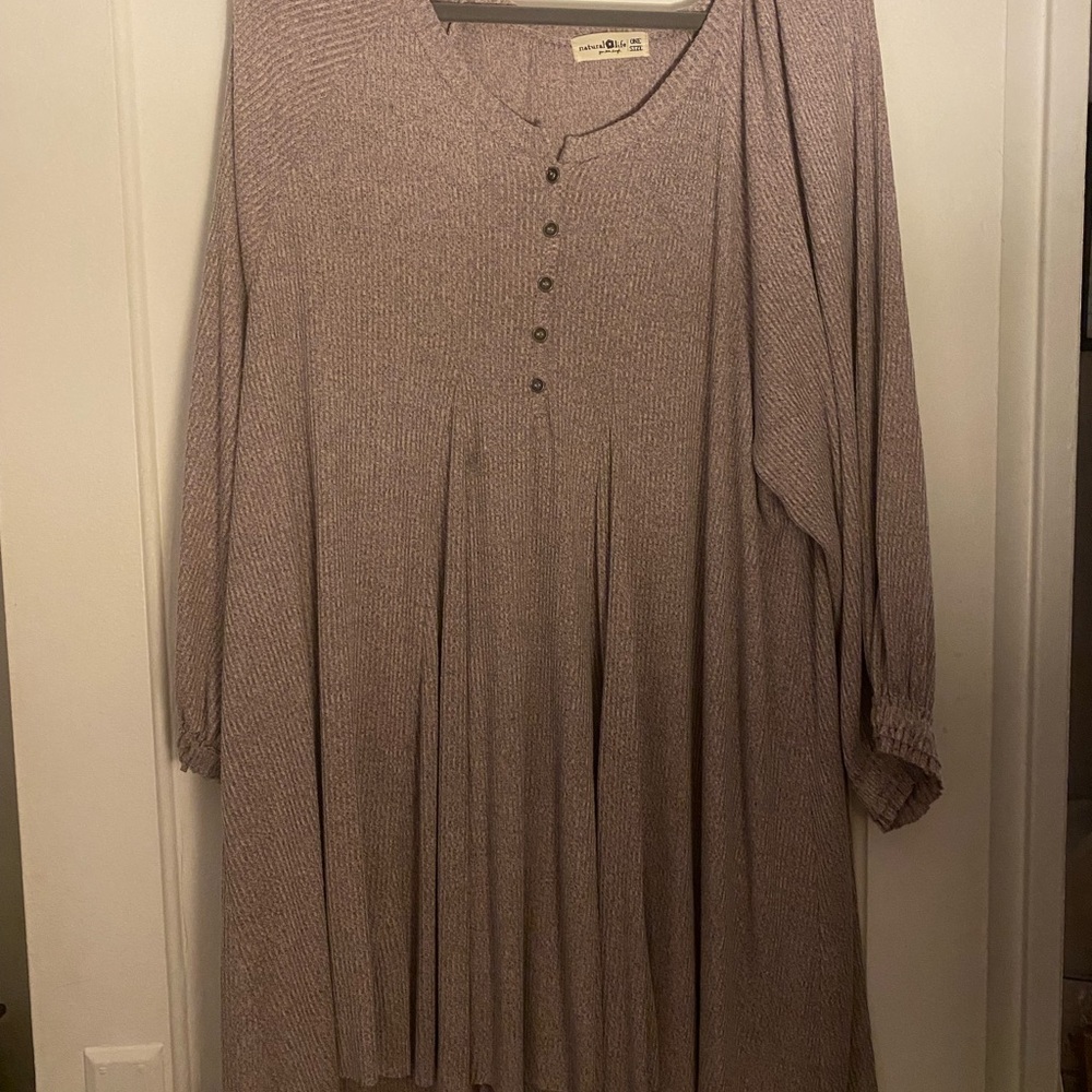 Natural Life Long Sleeve Pleated Dress